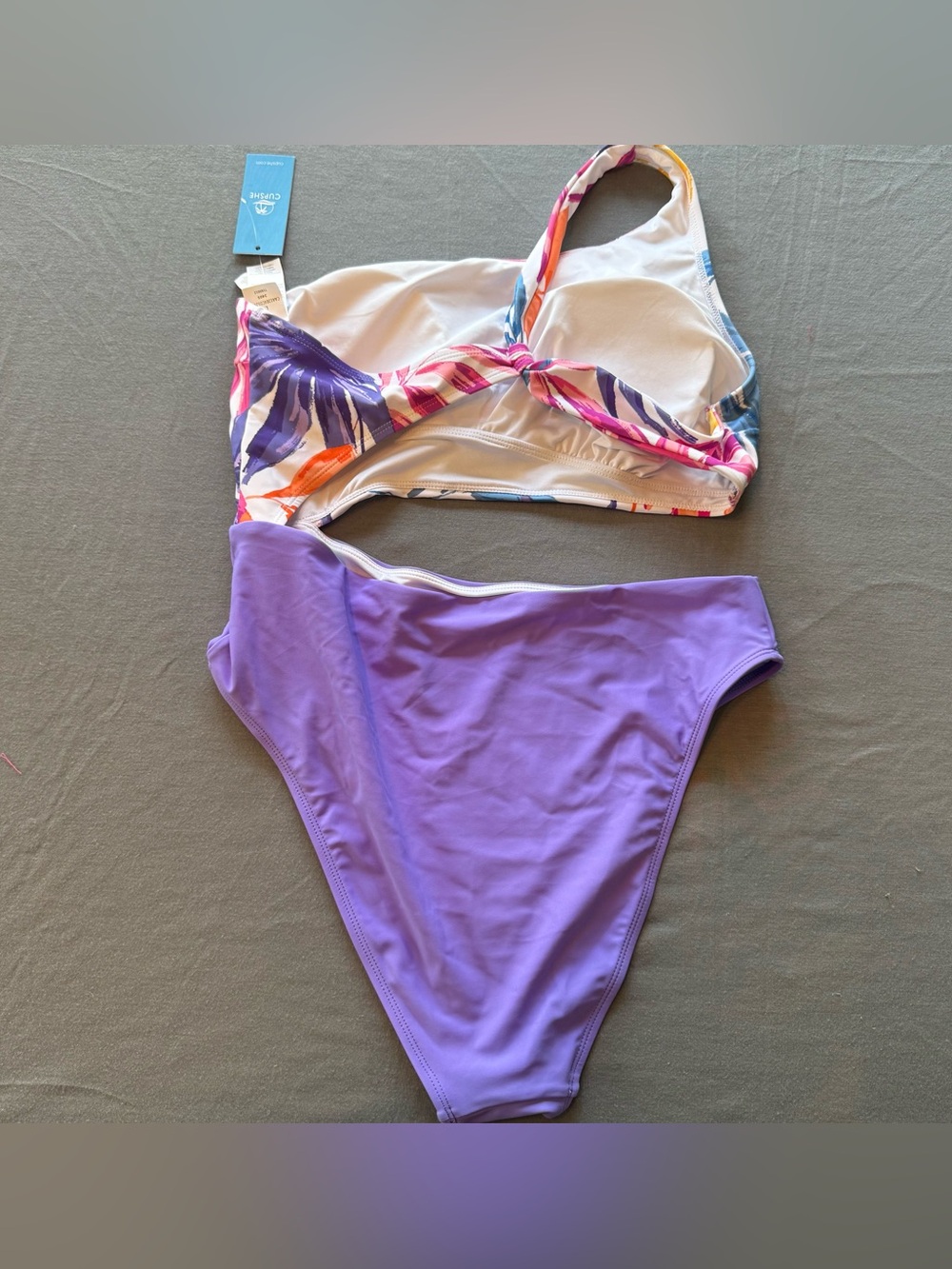 NWT: Cupshe Women’s Tropical Asymmetrical Cutout One Piece Swimsuit Size L - Picture 9 of 11